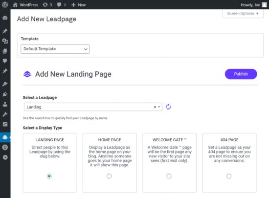 Leadpages add new landing page