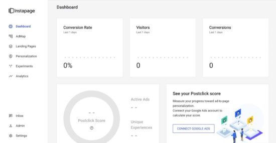 Instapage account dashboard