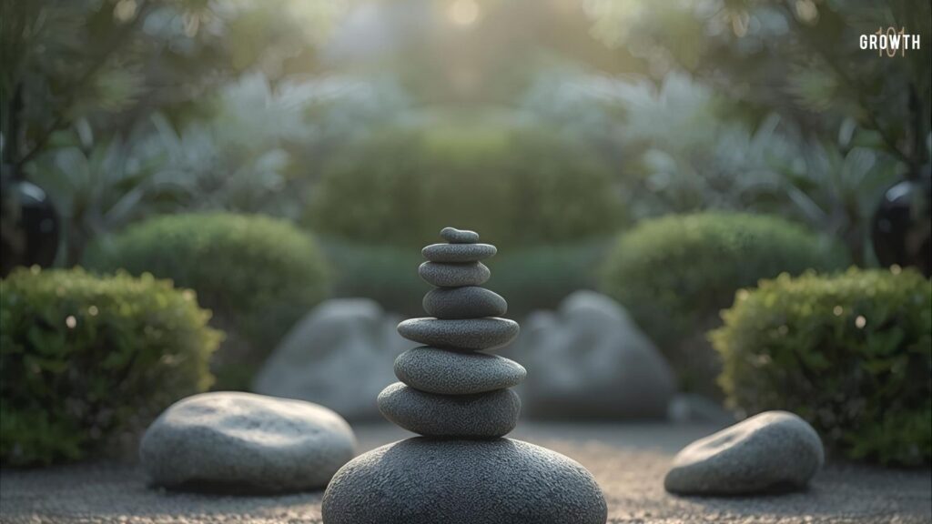 an image with random sized stones and pebbles stacked on top of each other to represent balance in a way of deactiving old beliefs.