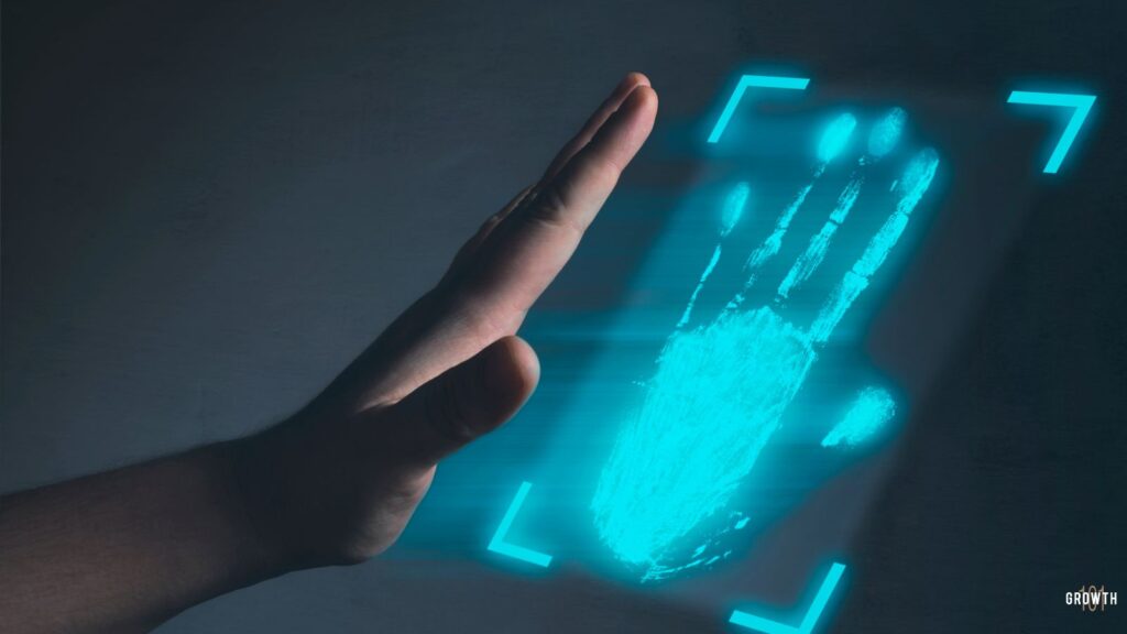 Hand being scanned to check for someone's identity