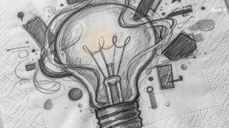 hand drawn image of a light globe on a napkin representing an idea for a new product.