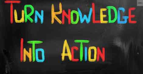 Turn knowledge into action written in colorful chalk on a blackboard, representing the concept of turning ideas into action.